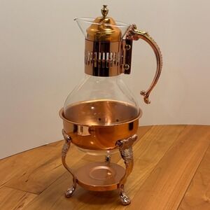 Princess House Copper & Glass Coffee Tea Carafe with Stand, Lid